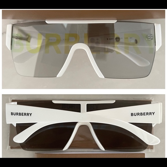 BURBERRY SHIELDS WITH SILVER & GOLD BURBERRY WRITTEN ON MIRROR LENSES SUNNIES - Picture 16 of 16